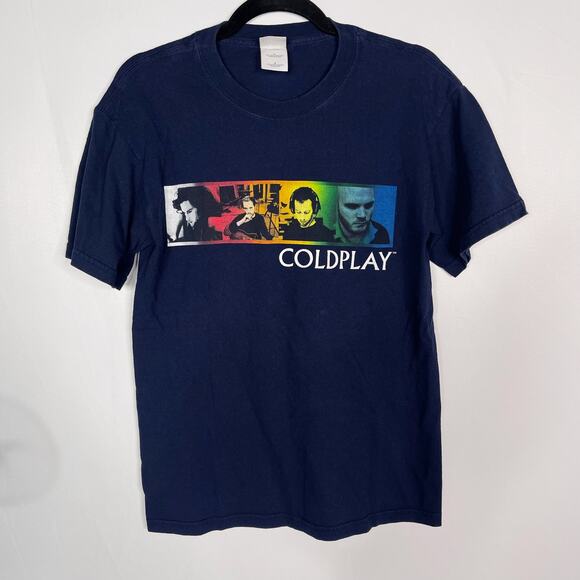 Vintage Coldplay 2005 Twisted Logic Tour Band Tee Small S Navy Blue Crew Cotton - Picture 1 of 7